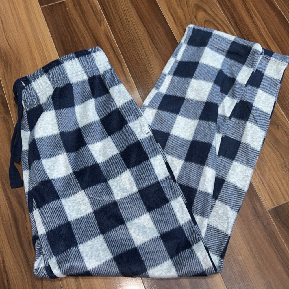 Small Cuddl duds blue grey plaid fleece plush pajama pants